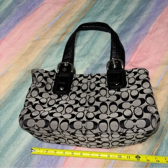 Coach Signature Tote Bag Satchel Shoulder Handbag Grey/Black - Picture 10 of 13